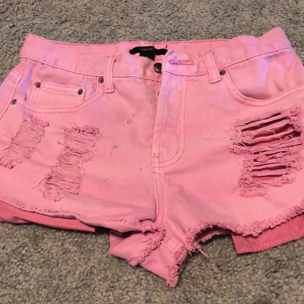 pink high waisted jean shorts